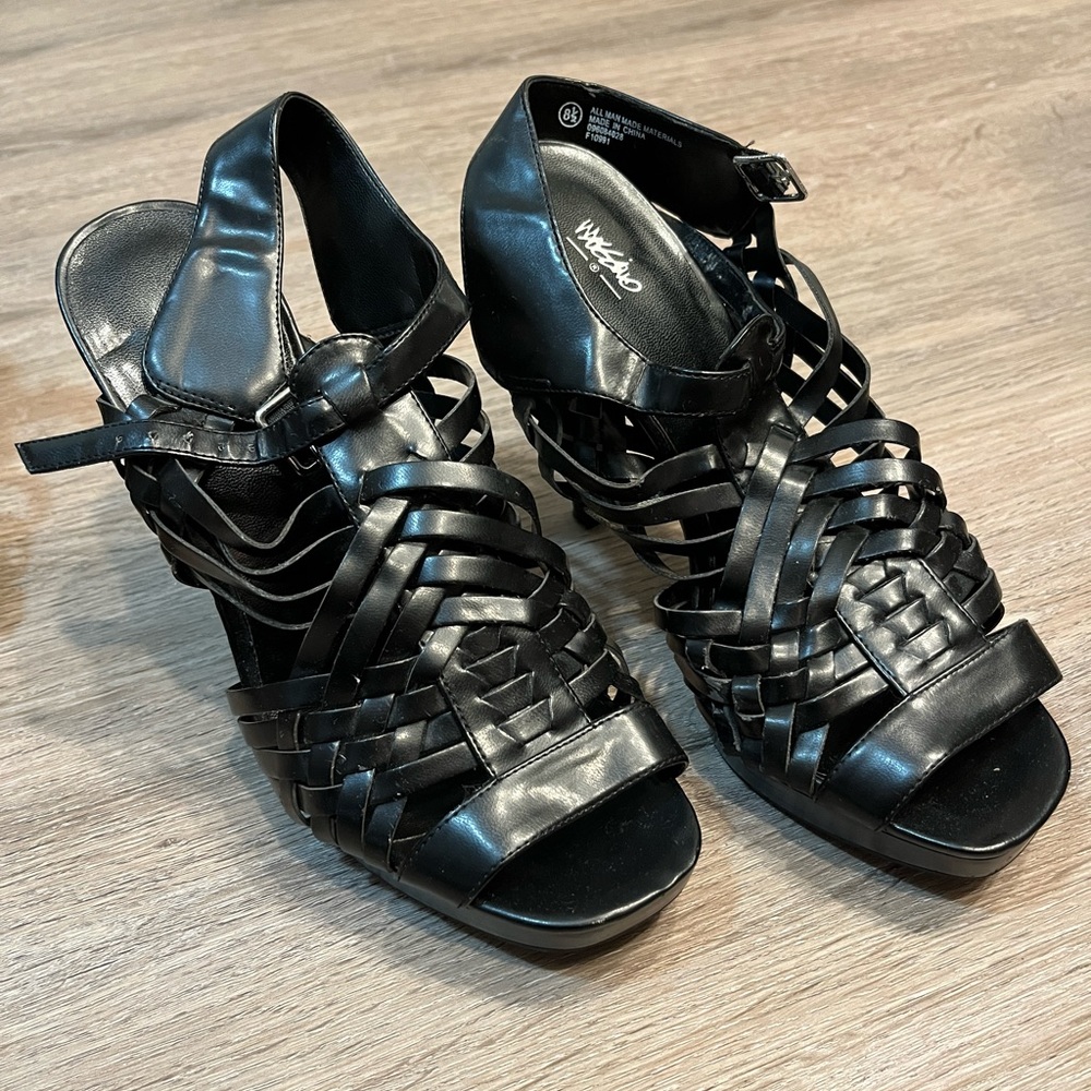 Black Strappy Heels Size 8.5. Used Condition.